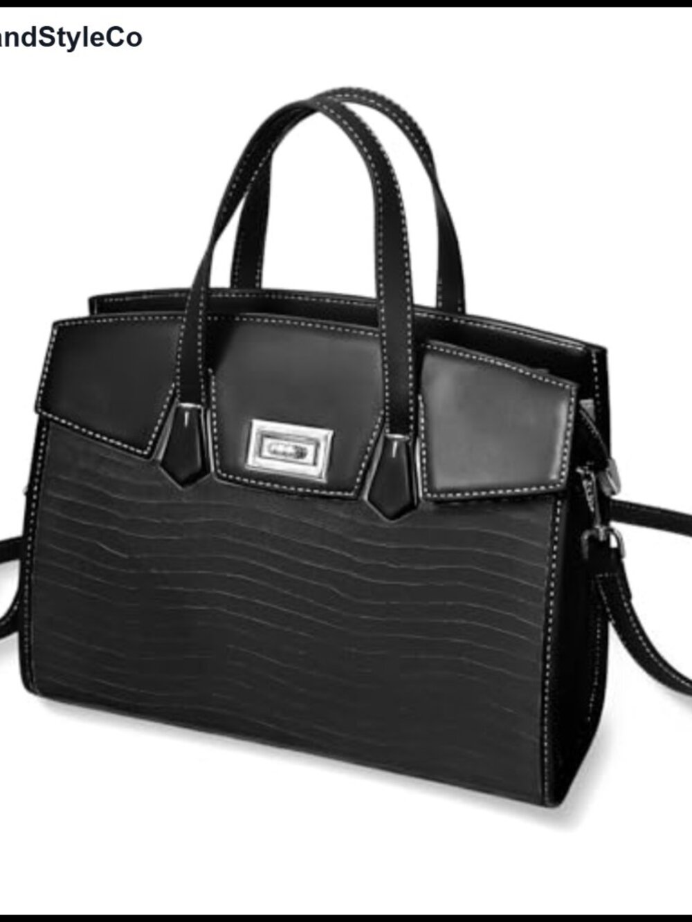 Women's PU Leather Tote Bag Two-Tone Satchel Crossbody Business Travel